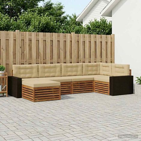 vidaXL Outdoor-Sofagarnitur mit Kissen 6 pcs Natur und Beige (1/5)