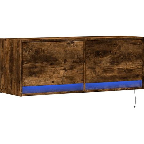 Mueble TV multimedia estante para televisión buffet para televisión comedor salón dormitorio suspendido con luces LED roble ahumado 100 x 31 x 35 cm marrón 020027968