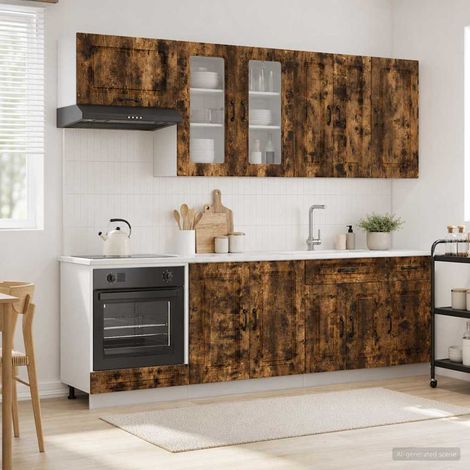 vidaXL Unité de cuisine KALMAR 8 pcs Chêne fumé Bois d'ingénierie (1/5)