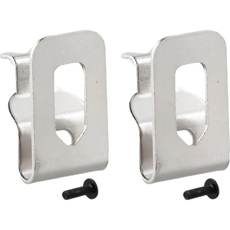 Lot de 2 crochets ceinture - Acier inoxydable - Compatibilité perceuses 18V 20V - Fixation robuste outils - Pour bricoleurs pros - 45x28mm argenté (1/5)