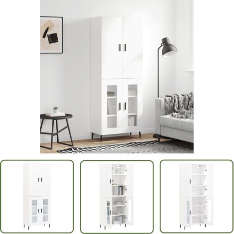 The Living Store Buffet haut Blanc 69,5x34x180 cm Bois d'ingénierie - Buffet - Meuble De Rangement - Armoire - Commode - Mobilier Moderne (1/5)