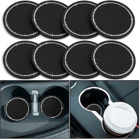 Juego de portavasos para coche decorados con pedrería, que incluye posavasos y accesorios de cristal para el interior del coche. (1/5)