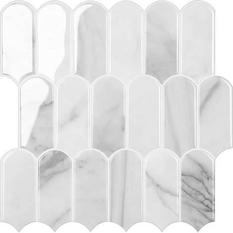 Lot de 10 carreaux muraux adhésifs 3D en relief en forme de plume pour cuisines (30 cm x 30 cm, 2,5 mm d'épaisseur) (1/5)