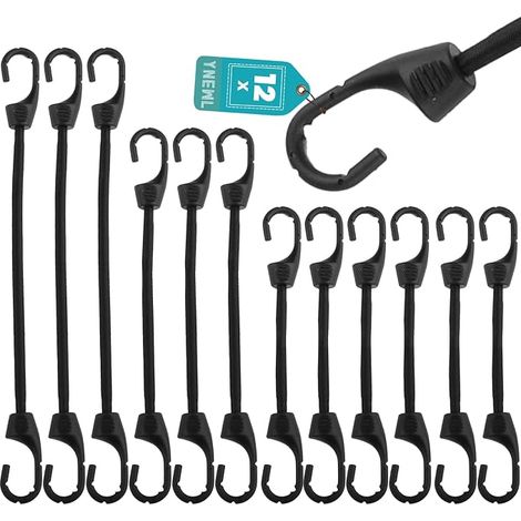 12 x Elastic Bungees with Hooks 10/15/20 cm Bungee Cord (1/5)