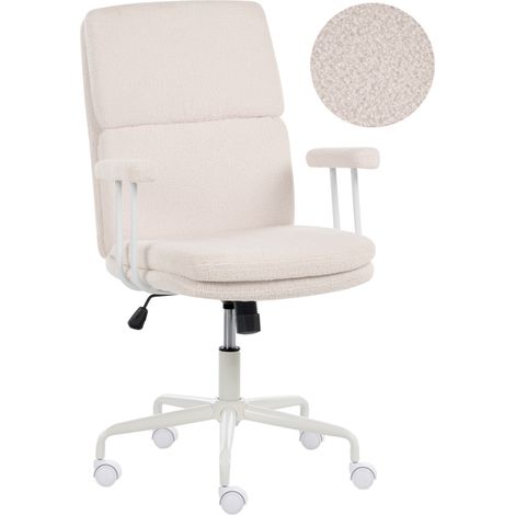 Silla giratoria para oficina en casa tapizada en bouclé con sistema de bloqueo de posición inclinable altura ajustable blanco crema Vero (1/5)
