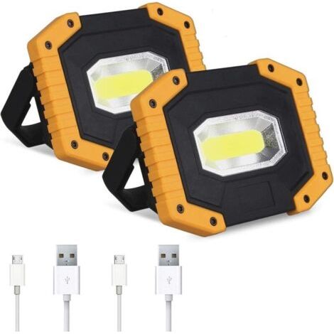 Lot de 2 lampes de travail à LED rechargeables, COB 30 W 2000 lm, lampe de travail à LED portable, pour camping en plein air, randonnée, réparation de voiture d'urgence et éclairage de chantier