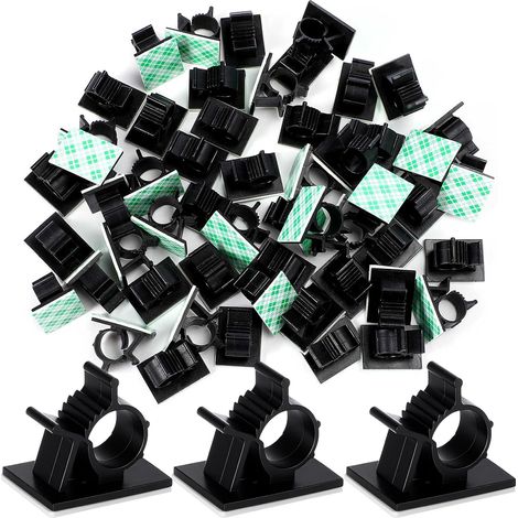 Câbles Adhésifs Réglable Clips de Câble Nylon Porte Fil de Serrage, Noir, 50 Pack,3.61.92.78cm (1/5)