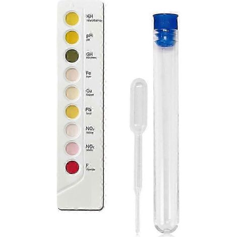 Kit d'analyse d'eau potable 9 en 1 (pH/KH/GH/Fe/Cu/Pb/NO3/NO2/F) - Testeur de pH et de chlore pour l'analyse chimique de l'eau