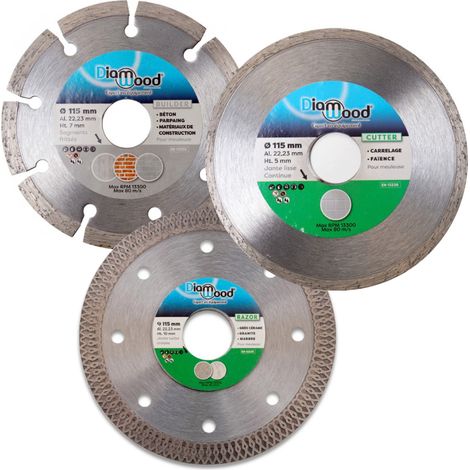 DIAMWOOD - Pack 3 Disques Diamant 115 mm - RAZOR Grès Cérame Marbre - CUTTER Carrelage Faïence - BUILDER Béton - Al. 22,23 mm - Meuleuse 115 mm (1/5)