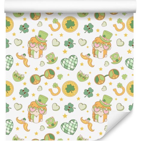 Carta da parati per il giorno di San Patrizio, bianca e crema, per soggiorno e camera da letto, 50x1000 cm. (1/5)