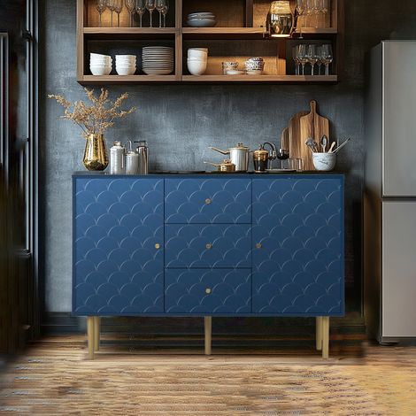 URBAN MEUBLE Commode bleu marine avec 2 portes et 3 tiroirs, pour Rangement de cuisine (1/5)