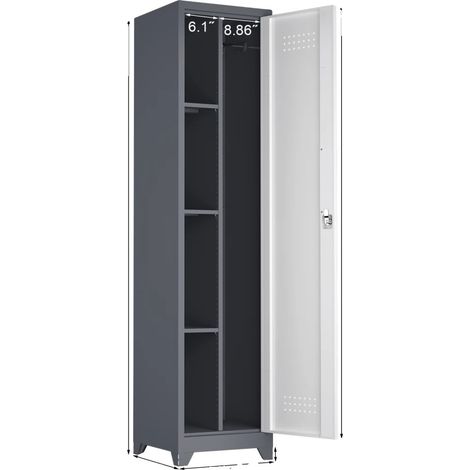 Armario de almacenamiento con estantes ajustables, diseño moderno, 15,75 x 15,75 x 64,96 cm, puerta gris/blanca. (1/2)