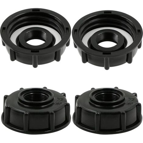 Adaptateur de Réservoir IBC Connecteur - Baril Raccord Tuyau Accessoires Bouchon Conteneur - pour Robinet de Jardin D'adaptateur Cuve Sortie Raccord 3/4 Pouces - 4 Pièces Noir (1/5)