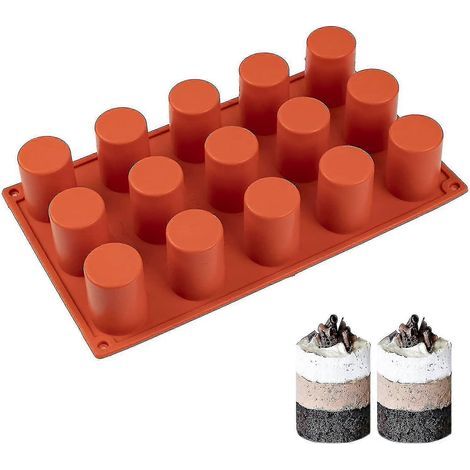 Moule cylindrique en silicone à 15 cavités pour fondant, cupcakes et mousses. Idéal pour la pâtisserie, les puddings, les biscuits, les gâteaux, les gelées, les muffins, le chocolat et le savon artisa