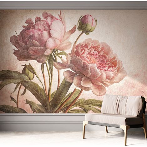Papier peint adhésif décoratif pour salon chambre et cuisine Facile à poser avec colle Pivoines délicates 312x219 cm (1/5)