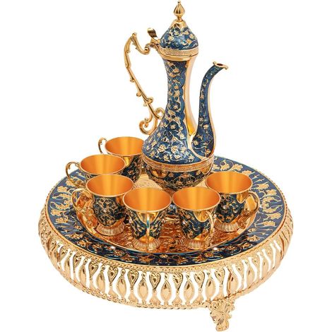 Ensemble de théière turque vintage avec plateau et 6 verres à thé, ensemble de verres à thé turcs, ornement de théière turque, cafetière marocaine pour salon, la salle à manger