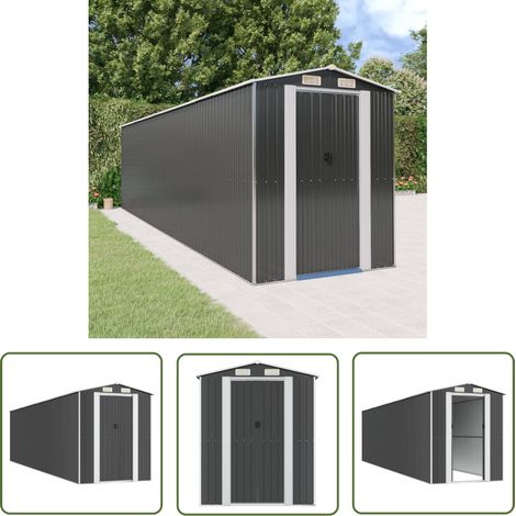 The Living Store Geräteschuppen Anthrazit 192x772x223 cm Verzinkter Stahl - Gartenschuppen - Gerätehaus - Werkzeuglager - Außenaufbewahrung - Metallschuppen (1/5)