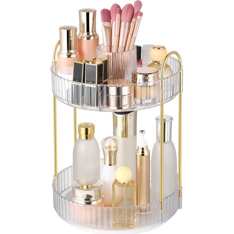 Organisateur De Maquillage - Plateau Tournant 360° En 2 Niveaux - Pour Salle De Bain Et Vasque - 1 Pièce