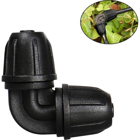 Raccord d'irrigation goutte à goutte de 1/4 pouce avec coude à barbes verrouillable, adapté aux tuyaux de 1/4 pouce (25 pièces/paquet) (coude noir) (1/5)