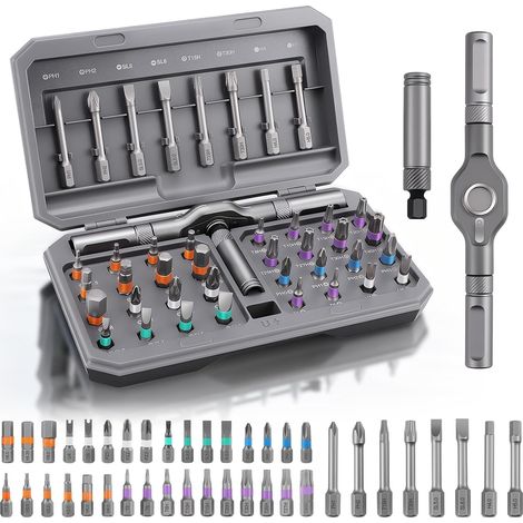 JSSEVN - 42-in-1 Magnetic Ratchet Screwdriver Set, Removable Multi-Piece T-Shaped Bit Set, Ratchet Screwdriver Kit with Storage Case (1/5)