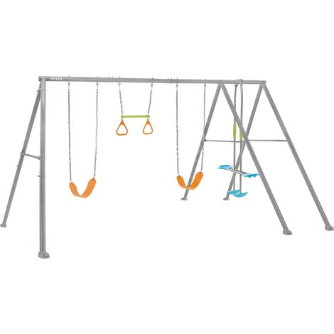 Altalena da giardino 4 giochi per bambini 3-10 anni 2 seggiolini 1 dondolo e anelli da ginnastica INTEX 44131 (1/5)