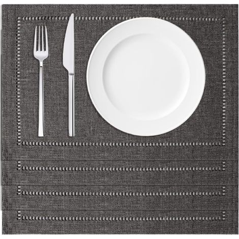 4er-Set Platzsets – 45 x 30 cm – Leinenoptik – Waschbar – Beidseitig verwendbar – Rutschfest – Für Küche und Esszimmer – Dunkelgrau (1/5)