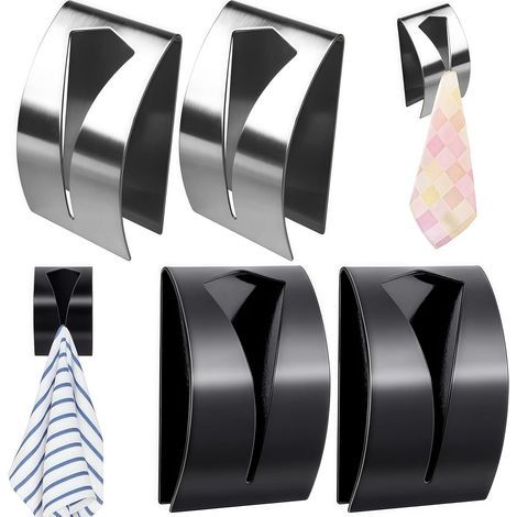 4-teiliges Set selbstklebender Handtuchclips, Geschirrtuchhaken, Badezimmerhaken, Edelstahl für Bad, Toilette, Küche, Büro, Schwarz und Silber (1/5)