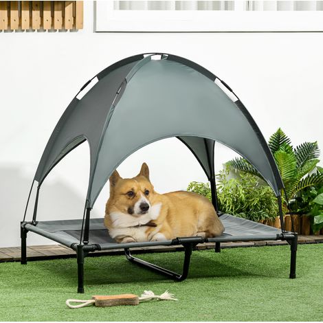 Erhöhtes Hundebett mit abnehmbarem Baldachin 92x76x90 cm atmungsaktiv grau HAVRYA (1/4)