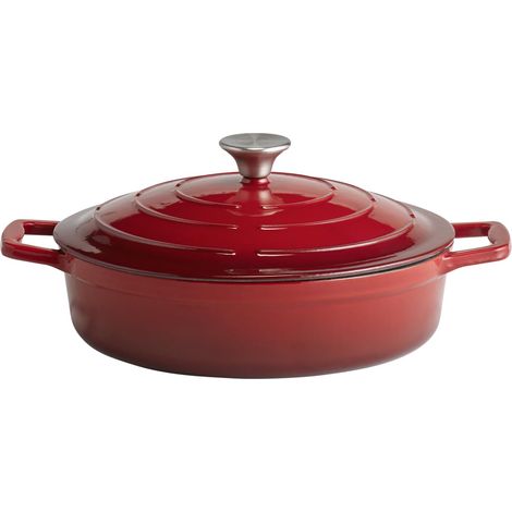 APS 88304 - Rostiera con coperchio "5 STARS", in ghisa, adatta a induzione, utilizzabile in forno, con porta coperchio, Ø 28 cm, 3 litri, colore: Rosso (1/5)