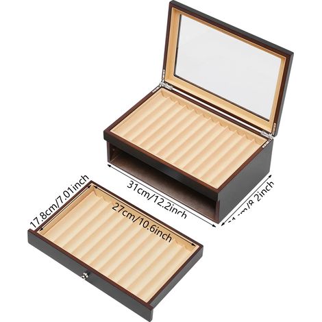 Astuccio per matite, 34 scomparti, elegante design in legno, nero (1/2)