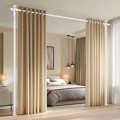 Adjustable Room Divider No Drilling for Curtain Rod Ceiling to Floor (H110-300×L89-100 inches), Reusable, Easy Installation, White (1/5)