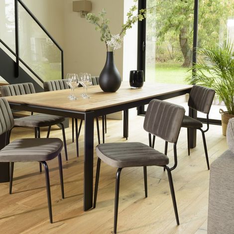 AGATHE - Lot de 2 chaises velours gris foncé pieds en métal noir (1/5)
