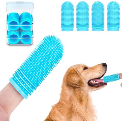 Lot de 4 brosses à dents pour chien à poils entièrement recouverts, en silicone de qualité alimentaire. (1/3)