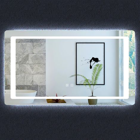 Espejo de baño Moderno con luz LED 6000k blanco frío 120 x 70 cm.Espejo de Baño Led Touch, Dos Sensor Táctil,Almohadilla Calefactor Antivaho IP44 & A+