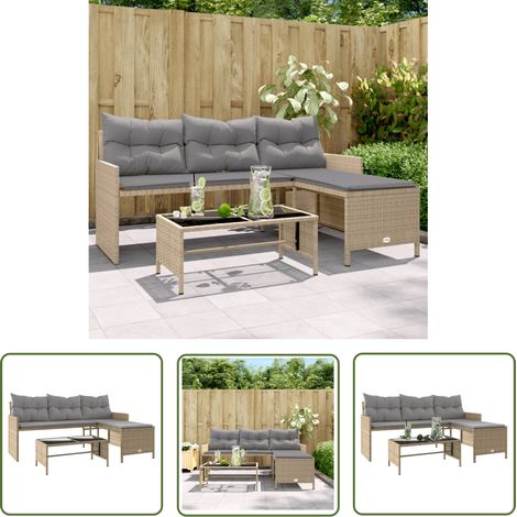 The Living Store Gartensofa in L-Form mit Tisch und Kissen Beige Poly Rattan - Gartensofa - Outdoor Möbel - Lounge Set - Rattan Sofa - Gartenlounge (1/5)