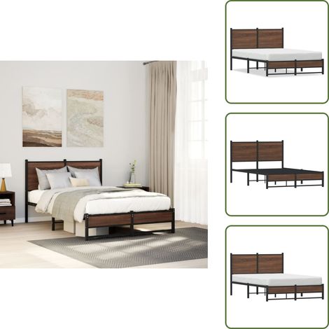 The Living Store Metallbett ohne Matratze Braun Eichen-Optik 120x200 cm - Metallbettgestell (1/5)