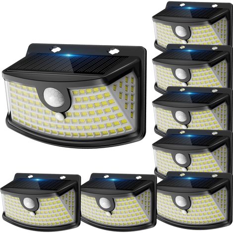 Lampe Solaire Extérieur 4-Pack - 120 LEDs IP65 étanche, Détecteur de Mouvement 8m, 270° Wide Angle, Batterie Lithium, lumière solaire extérieur, Coque Noire, Lumière Froide (1/5)