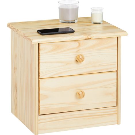 Idimex – Table de chevet en pin massif 2 tiroirs – Vernis naturel – Montage facile – Pour chambre moderne