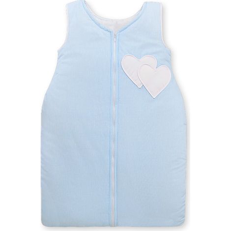 Sacco a pelo in cotone per bambini, taglia M 6-12 mesi, TOG 2.5, isolante per tutte le stagioni, con cuori e strisce, blu. (1/5)