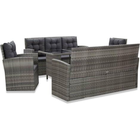 Garten Lounge Set 5 TLG. Poly Rattan Grau für 8 Personen mit Auflagen (1/5)