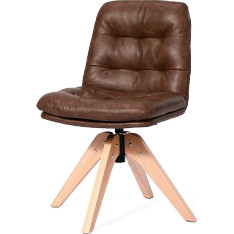 Fauteuil Pivotant 360° Capitonné en Similicuir PU avec Pieds en Bois Massif, Fauteuil Salon Design Vintage (1/4)
