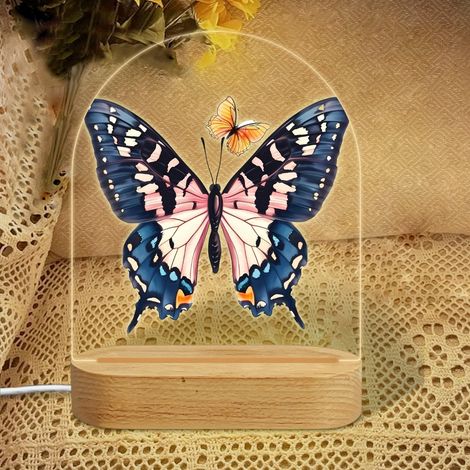 Veilleuse en forme d'arc avec papillon rose et motifs noirs Lampe LED 7 couleurs Décoration chambre enfant Cadeau baby shower (1/5)
