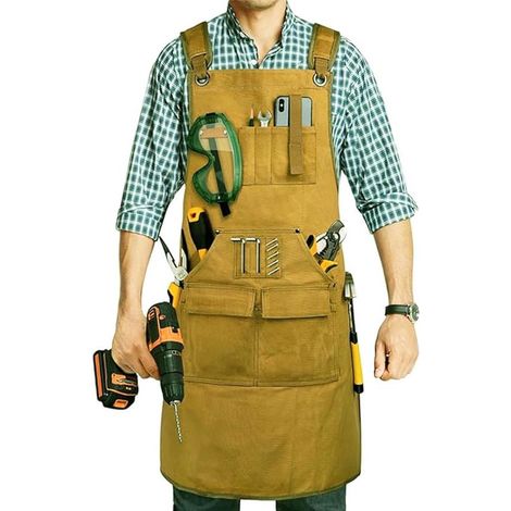 Delantal de carpintería, cinturón de carpintería, 9 bolsillos magnéticos para herramientas, delantal de trabajo de lona encerada duradera (1/5)