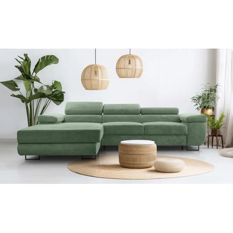 AX LIVING Salbeigrün Cord Couch L Form – Arborio L Wohnlandschaft 280cm