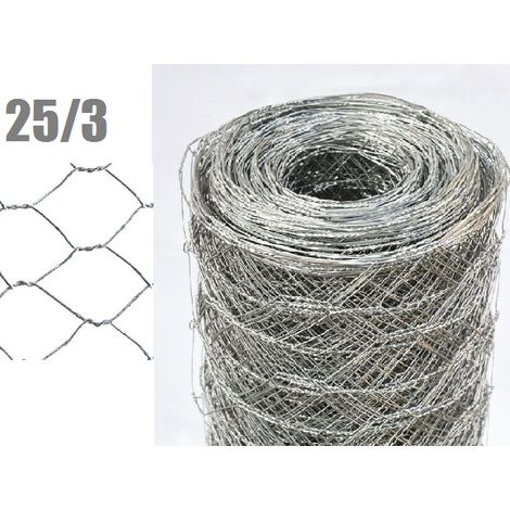 50mt-ROTOLO RETE METALLICA ZINCATA TRIPLA TORSIONE- MAGLIA:mm 25/3 -DIAMETRO FILO:mm 0,8 - H 100 cm (1/2)