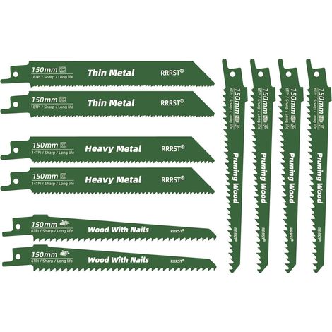 10 Reciprocating Saw Blades for Wood, Metal and Plastic, 4 Types of 150 mm Reciprocating Saw Blade with Storage Box (1/5)