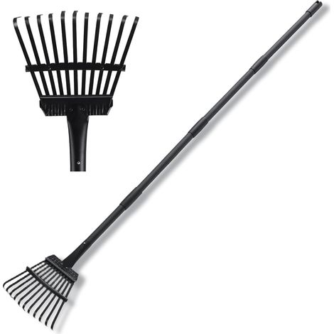 Small Leaf Rake Heavy Duty Garden Rake 160cm Metal Garden Rake with 11 Teeth 22cm Wide Adjustable Steel Handle for Lawn, Yard, Shrub (1/5)
