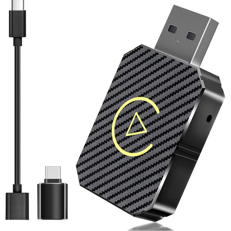 Kabelloser CarPlay-Adapter für Apple iPhone, kabelloser CarPlay-Adapter mit USB- und USB-C/Typ-C-Verlängerungskabel, kompatibel mit Autos ab 2016 und Telefon iOS 10+