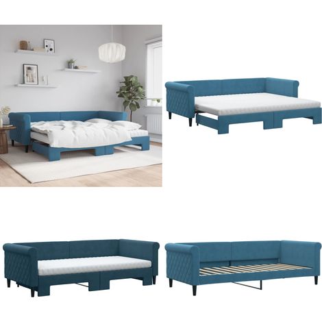 vidaXL Tagesbett Ausziehbar mit Matratzen Blau 90x200 cm Samt (1/5)