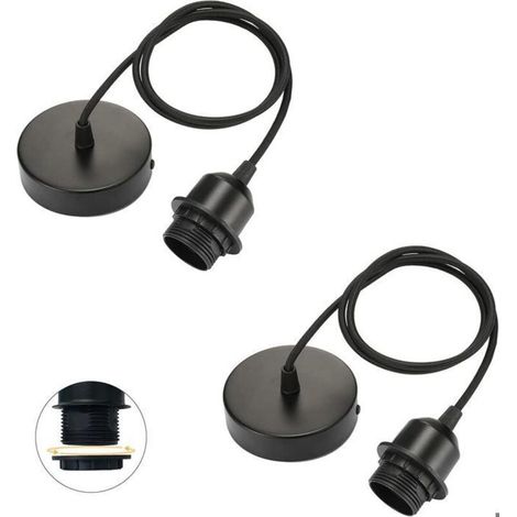 lot de 2 suspensions E27 avec bague vissable, câble textile réglable 100cm, suspension compatible avec abat-jour, pour suspension (1/4)